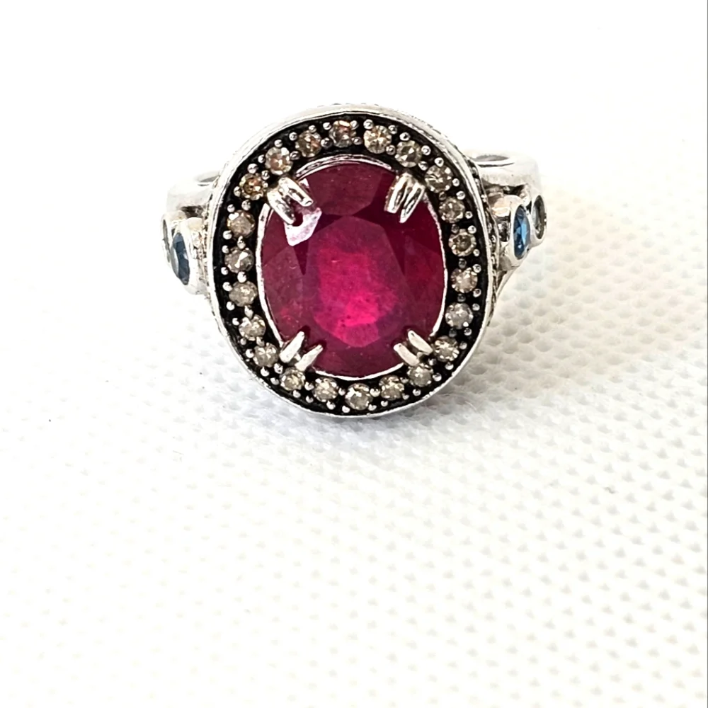 Genuine Rarities Carol Brodie Ruby, Champagne Diamonds & Blue Topaz Sz 7.75 - Picture 6 of 17